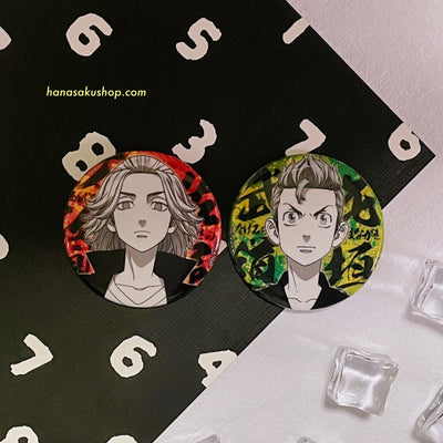 Tokyo Revengers Holo EYE Can Badge - Mikey & Takemichi Set